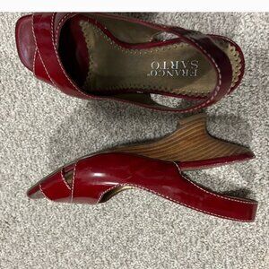 Red slip-on kitten heels